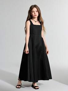 Ontre Vestido casual y elegante sin espalda con decoración de lazo para niña preadolescente - Negro - Ver 3