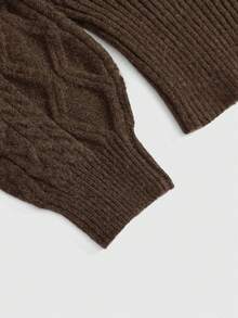 ROMWE Spring Casual Romantic Thick Knit Z-Pattern Gray Off-Shoulder Lantern Sleeve Sweater - Brown - View 5