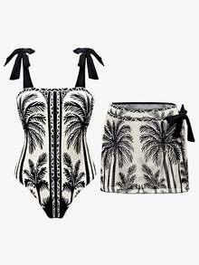 Swim Oasis Women's Palm Tree Print One-Piece Swimsuit, Vacation