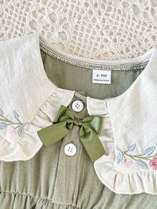 SHEIN 女婴可爱长袖公主裙，时尚自然风，春秋季 - 綠色 - 查看 7