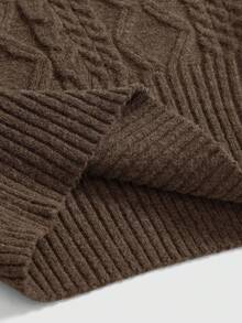 ROMWE Spring Casual Romantic Thick Knit Z-Pattern Gray Off-Shoulder Lantern Sleeve Sweater - Brown - View 6