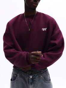 Sudadera de cuello redondo burdeos de SUMWON con gran gráfico circular en la espalda y pequeño logotipo frontal, sudadera casual de manga larga - Rojo violeta - Ver 5