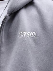 SUMWON Men's Zip Up Hoodie With Chest Logo Long Sleeve Casual Pullover Fall Winter Streetwear Sweatshirt Outerwear - Light Grey - View 6