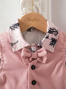 SHEIN 3pcs Baby Boys Gentleman Outfit Set,Floral Long Sleeve Shirt,Vest & Pants,Pink Check,Summer,Cute Modest,Wedding Guest Elegant Fashion Style Clothes - Multicolor - View 7