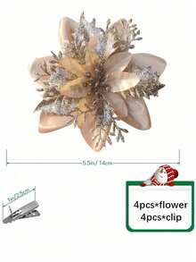 4pcs 14cm Glitter Artificial Christmas Flowers Xmas Tree Ornaments Merry Christmas Decorations For Home New Year Gifts Christmas - Champagne - View 8