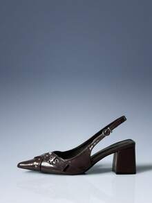 CUCCOO GRLICON Women's Pointed Toe Buckle Design Fashionable High Heels For Daily Commute - Chocolate Brown - View 2