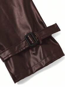 Gownix Plus Size Solid Color Lapel Double-Breasted Fashionable Versatile Warm Winter Jacket - Brown - View 12