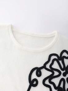 Franclia Women's Casual Colorblock Round Neck Sweater, Elegant Floral Pattern Knit Short Sleeve Top, Daily Commute Layering Pullover, Suitable For Spring, Autumn And Winter