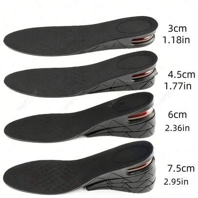 1.18/1.77/2.36/2.95インチ ブラック 身長アップ インソール ショック吸収エアクッション、ユニセックス スポーツシューズ用ヒールパッド、柔らかい弾性ヒールクッションパッド
