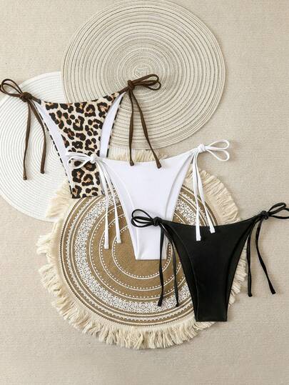 Swim Vcay Spring Break Summer New Multicolor Side Tie Sexy Elegant Holiday Beach Pool Party Christmas Women Bikini Bottom