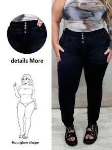 Hourglow Dollyholly86 Plus Size Casual Distressed High Waisted Slim Fit Jeans, For Hourglass Body Shape - Black - View 9