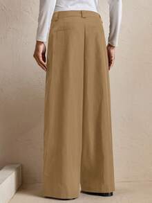 SWAVVY 男士梭织休闲宽松直筒纯色裤 - 棕色 - 查看 2