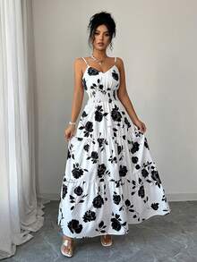 Rafferiza INS Style Adjustable Buckle Women's Spaghetti Strap Waist Cinched Long Dress - White - View 8