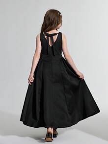 Ontre Vestido casual y elegante sin espalda con decoración de lazo para niña preadolescente - Negro - Ver 2