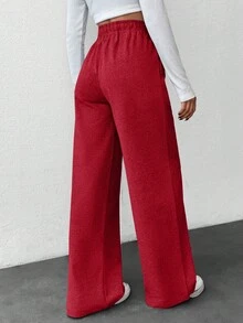 SHEIN Women Solid Color High Waist Straight Pants - Red - View 2