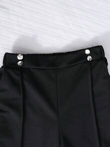 女童黑色竖条纹宽松纽扣裤 - 黑色 - 查看 4