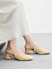 CUCCOO BIZCHIC Women's Square Toe Chunky Heel Apricot Elegant Commuter Mule Shoes, Ladies' High Heel Backless Pumps For Christmas - Beige - View 5