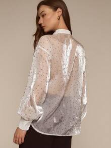 ATUI Studio Áo cánh nữ cổ đứng, cài một hàng khuy, chấm bi, tay dài, xếp ly, thiết kế thời trang đa năng - Nhiều màu - Xem 3