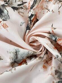 Rometta Plus Size Women Floral Print Belted Pleated Dress Long Sleeve Floral Dress Floral Dress Elegant French Style Dress - Pink - View 7