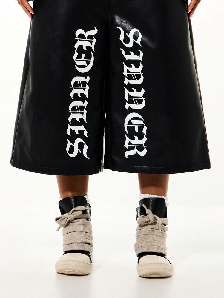 SUMWON WOMEN Culottes lunghi in pelle con stampa tipografica