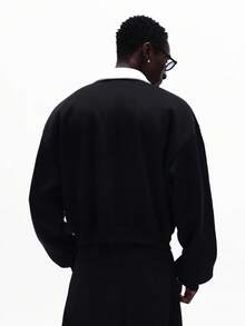 SUMWON Tokyo Logo Collar Button Placket Long Sleeve Pullover Sweatshirt - Black - View 2