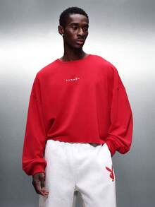 PLAYBOY X SUMWON Classic Oversized Long Sleeve Crew Neck Sweatshirt With Bold Back Logo Print And Small Chest Branding Winter Fall Casual - Red - View 2