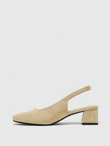 CUCCOO BIZCHIC Women's Square Toe Chunky Heel Apricot Elegant Commuter Mule Shoes, Ladies' High Heel Backless Pumps For Christmas - Beige - View 9