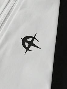 Men's Casual Versatile Contrast Color Patchwork Jacket.PAVTROS,Valentine's Day,I Love My Boyfriend,Vintage,Streetwear,Festival,Men's Black And White Multi-Structure Patchwork Stand Collar Jacket - Black and White - View 9