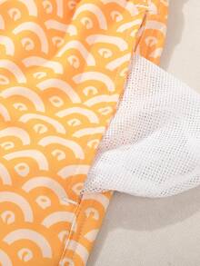 Manfinity Swimmode Men's Summer Vacation All-Over Print Drawstring Waist Slant Pocket Beach Shorts - Yellow - View 4