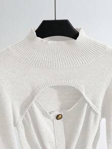 GlowEve Women's Fitted Knit Sweater, Elegant & Versatile, Autumn/Winter - White - View 5