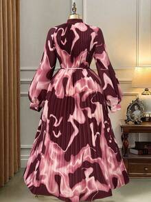 SHEIN Clasi 大码女式印花插肩袖褶皱优雅连衣裙 - 彩色 - 查看 2