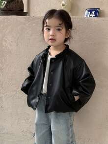Toddler Girls' Casual Solid Color Spring/Autumn Korean Style Outerwear - Black - View 4
