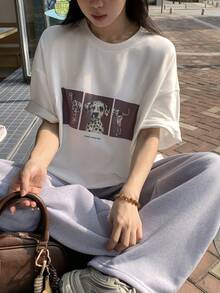 DAZY 女士圆领印花短袖休闲T恤图案T恤 - 白色 - 查看 5