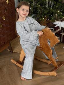 DAZY 2pcs Young Girl Girls Crew Neck Printed Sweatshirt + Pants Homewear Set, Fall - Grey - View 4