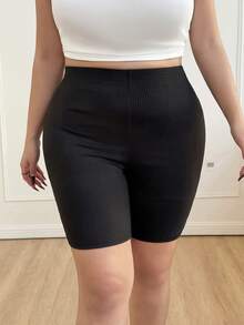 CovetEZ Shorts biker unicolor tejido de canalé - Negro - Ver 5