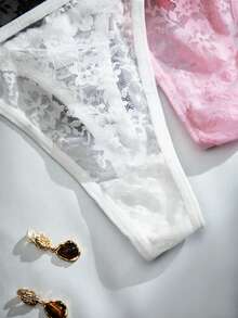 MidnightGlam 7 buc/set chiloți tanga cu panglică strălucitoare din dantelă sexy pentru femei - Multicolor - Vizualizare 3