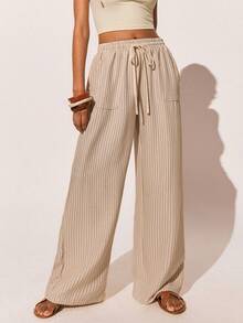 Poéselle 女士休闲条纹抽绳腰裤 - 灰色 - 查看 4