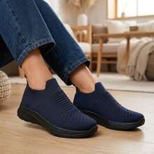 Mujer Zapatillas Deportivas Slip On De Tejido De Punto Transpirable Tipo Calcetín Suela Gruesa Azul Marino - Azul Marino - Ver 11