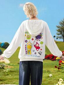 Teletubbies X ROMWE Cute Cartoon Pattern Zip-Up Pockets Women ...