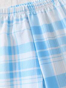 Young Girl' Countryside Plaid Ruffle Collar Cherry Embroidery Cardigan & Pants Set