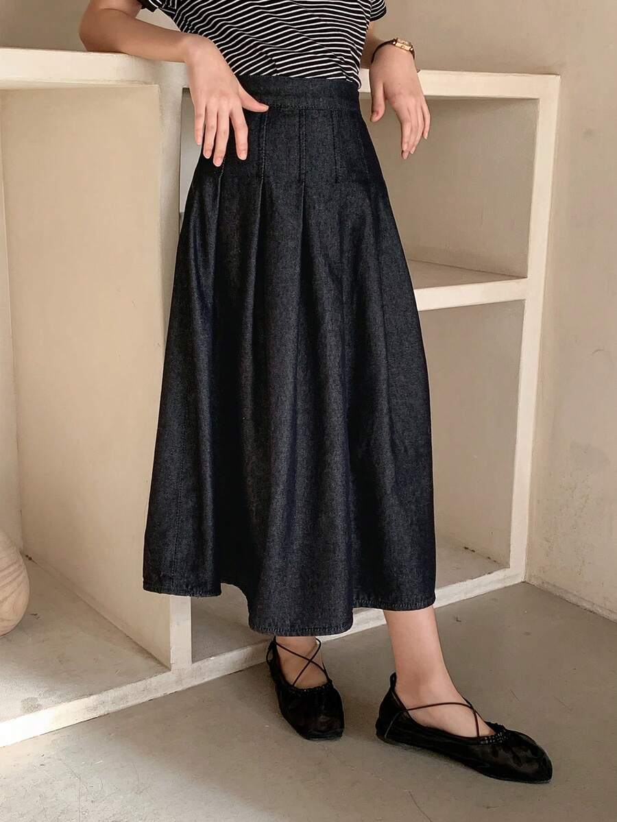 DAZY Falda plisada de mezclilla para niñas preadolescentes - Azul lavado oscuro - Ver 1