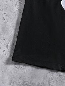 Coolqubz 2pcs/Set Tween Boys Black T-Shirt And Pants Outfit,Soft Comfortable Fabric,Summer Streetwear For City Break,Outdoor Activities Photography School - Black - View 6