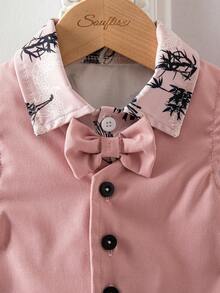 SHEIN 3pcs Baby Boys Gentleman Outfit Set,Floral Long Sleeve Shirt,Vest & Pants,Pink Check,Summer,Cute Modest,Wedding Guest Elegant Fashion Style Clothes - Multicolor - View 10