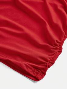 SHEIN 少女休闲优雅纯色圆领褶皱泡泡袖修身网纱拼接吊带背心，适合返校、毕业典礼、万圣节派对等场合