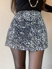 DAZY Women's Elegant A-Line Sequin Skirt For Party, Birthday Carnival - Silver - View 2