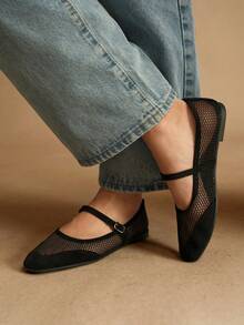 Rosivie Mocasines casuales de mujer con diseño de hebilla y punta cuadrada - Negro - Ver 4