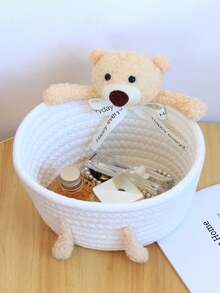 1/2 giỏ đựng đồ đan lát, giỏ trang trí bàn làm việc dễ thương, hộp đựng đồ đan lát, hộp đựng đồ gọn gàng, hộp đựng đồ trang điểm ở lối vào, thích hợp đựng đồ chơi, mỹ phẩm, phòng ngủ, phòng tắm. - trắng - Xem 3