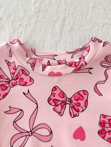 SHEIN 2pcs Baby Girl Casual Cute Bow Knit Short Sleeve T-Shirt And Elastic Waist Pants Set