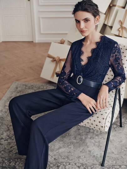 Anewsta 时尚优雅的蕾丝拼接连体裤（女款）