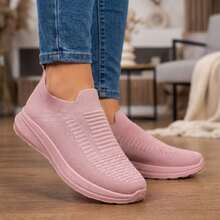 Mujer Zapatillas Deportivas Slip On De Tejido De Punto Transpirable Tipo Calcetín Suela Gruesa Rosa - Rosa - Ver 10